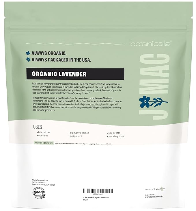 J MAC BOTANICALS, Organic Lavender Buds (16 oz, 1 Pound Bag) Bulk, Dried Flowers, Flower