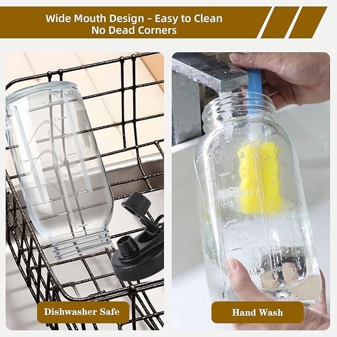 Glass Mason Jar Pitcher with Lid - 2 Quart (64 oz) Wide Mouth Water Jug, Set of 2 - BPA-free, Leak Proof - Sun & Iced Tea Pitcher, Cold Brew Coffee, Breast Milk Storage, Juice, Drink
