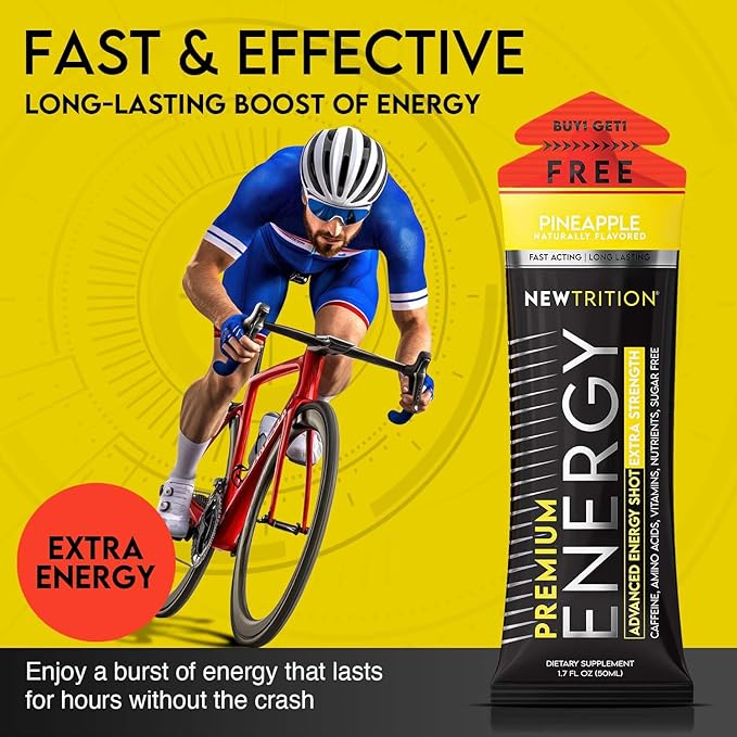 NewTrition® Extra Strength Energy Shots, Pineapple 1.7 fl oz (Pack of 24) | 250mg Caffeine Energy Drinks with Vitamin B & Amino Acids, Sugar-Free - Zero Calories Vitamin Energy Shots