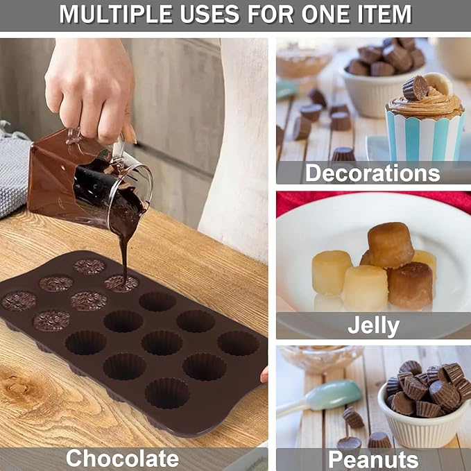 Peanut Butter Cup Mold Fat Bomb Molds, Walfos Silicone Candy Mold-Perfect for Keto Fat Bomb, Candy, Dark Chocolate, Mini Peanut Butter Cup, Set of 3