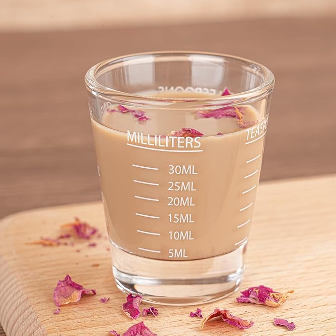 Shot Glasses Measuring cup Espresso Shot Glass Liquid Heavy Glass Wine Glass 2 Pack 26-Incremental Measurement 1oz, 6 Tsp, 2 Tbs, 30ml By BCnmviku (2pack-White)