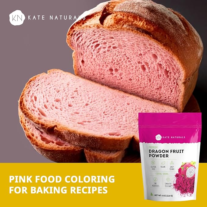 Kate Naturals Dragon Fruit Powder for Baking & Drinks (4oz). Vegan, Gluten Free Dried Pink Pitaya Powder for Dragonfruit Syrup, Smoothies & Food Coloring