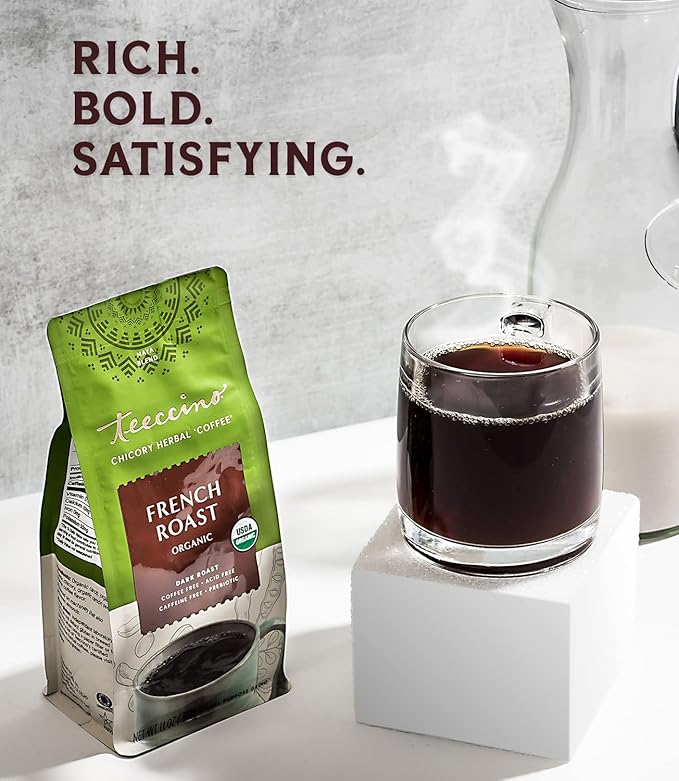 Teeccino Chicory Coffee Alternative – Organic French Roast – Herbal Coffee | Ground Coffee Substitute | Prebiotic | Caffeine Free | Acid Free, 11 Ounce (Pack of 2)