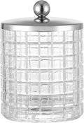 Glass Cotton Jar Holder Silver Lid, Elegant Bathroom Storage Canister for Qtips, Cotton Balls, Floss, Makeup Organizer, Vanity Bathroom Organization