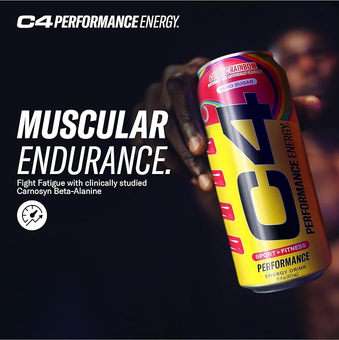 Cellucor C4 Performance Energy Drink | Cosmic Rainbow | Zero Sugar Carbonated Preworkout Energy | 200mg Caffeine with Beta Alanine | 16 Fl Oz (12 Pack), Packaging May Vary