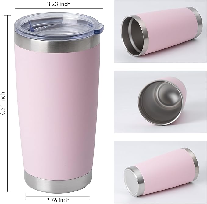 HASLE OUTFITTERS 20oz Stainless Steel Tumblers Bulk, Insulated Travel Cup with Lid, Double Wall Vacuum Coffee Mug for Cold & Hot Drinks 4 Pack, Light Pink