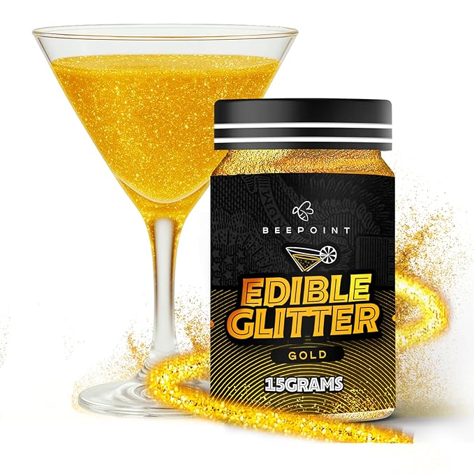 BeePoint Gold Edible Glitter for Drinks 15g - Food Grade, Vibrant Color Shimmer Powdered Dust for Drinks, Cocktails, Cake Decorating, Baking, Chocolates, Candy, Sweets, & Cookies - Vegan & Gluten Free