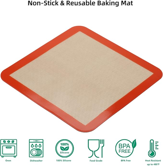 Square Silicone Baking Mats for 10 Inch Cake Pan, 9.65"Square Food Grade Silicone Mat for Baking Sheet for Cake/Pastry/Toast/Pie, Non-Stick Reusable Baking Mat for 10x10 Air Fryer/Cake Pan/Oven