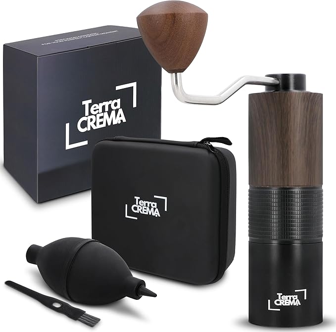 Manual Coffee Grinder With Stainless Steel Burr – Hand Coffee Grinder for Espresso Pour Over and French Press – Travel-Ready Design With Carry Case Brush and Blower