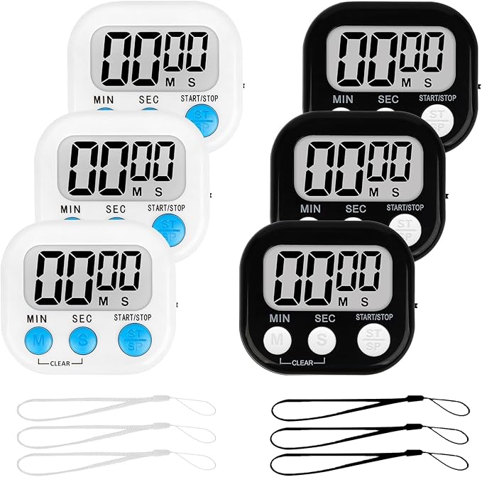 ZILLEEN Classroom Timer for Kids Teachers Digital Timers, Black White 6 Pack