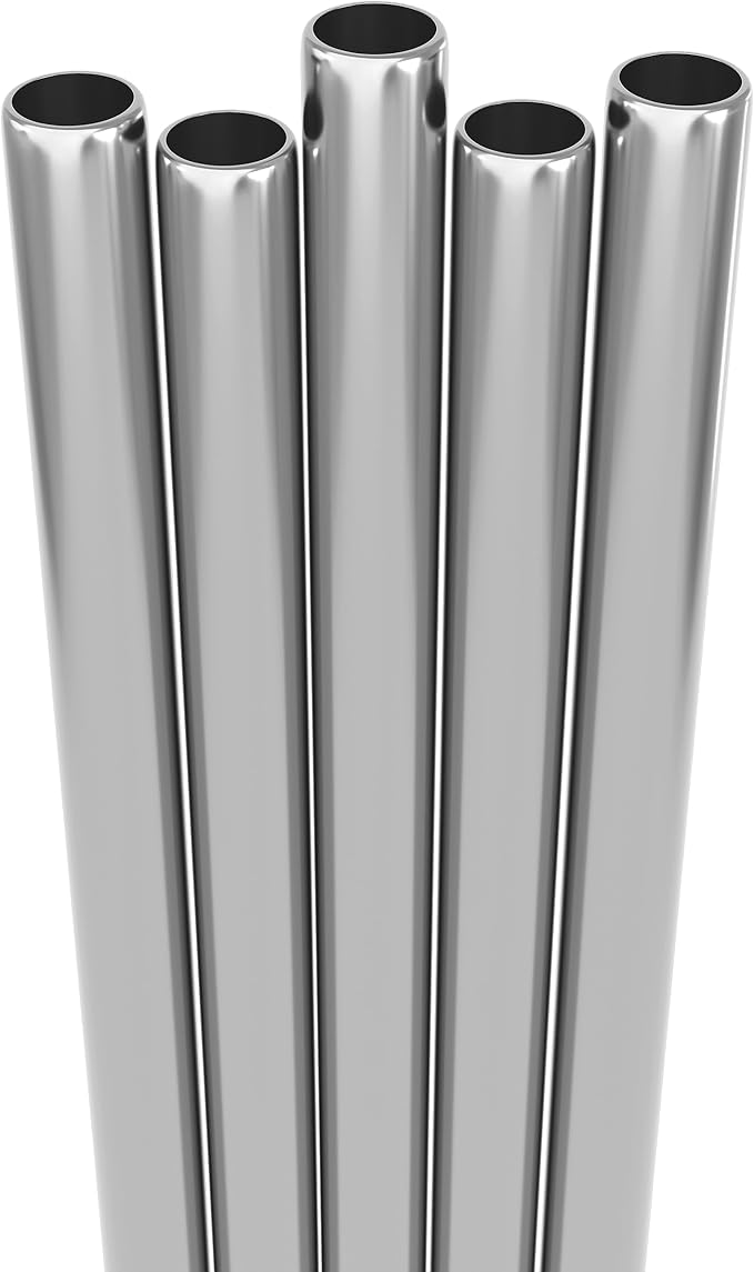 5 Wide Stainless Steel Straws with Cleaning Brush. 9.45" Long Metal Straws Reusable Wide for 20 24 30 Oz Tumblers, Smoothies and Shakes. Dishwasher Safe Hard Drinking Straws. SILVER