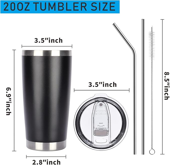Pandance 20oz Stainless Steel Insulated Tumblers with Lid and Straw Bulk, Double Wall Vacuum Water Cups for Hot & Iced Coffee Drinks Travel Mug (Mix, 12 pack)