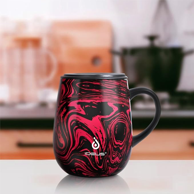 Ideus 16 oz (470 ml) Insulated Coffee Mug with Handle and Lid, Double Wall Stainless Steel Vacuum Thermal Coffee Mug, Travel Coffee Cup Thermal Cup for Home and Office (Red Zebra)