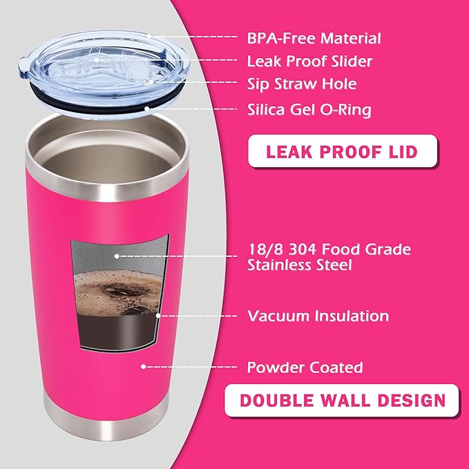 20oz Tumbler Bulk Stainless Steel Tumblers with Lid Vacuum Insulated Double Wall Travel Coffee Mug Powder Coated Tumbler Cup for Hot and Cold Drinks(Hot Pink, 12 pack)