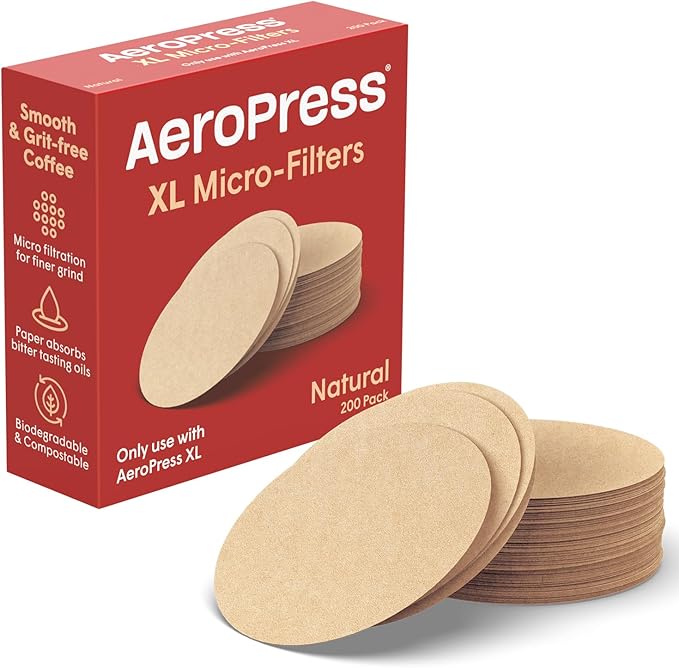 AeroPress XL Natural Paper Microfilters, AeroPress Coffee Filters, Unbleached Round Paper Filters for Coffee Makers, Must-Have Coffee Accessories, XL, 1 Pack, 200 Count