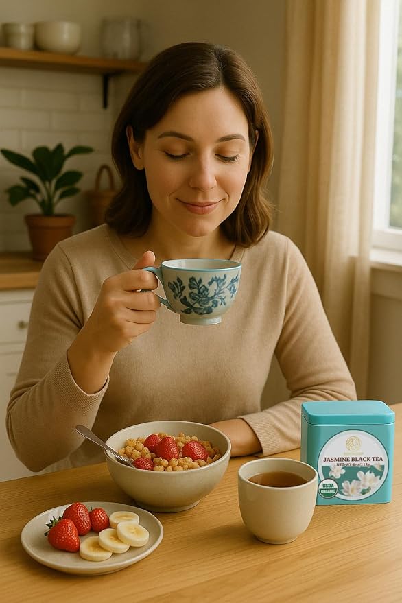 Essencesip Jasmine Black Tea - Floral Twist on Classic English Breakfast Style, 4oz Organic Loose Leaf tea in Reusable Tin