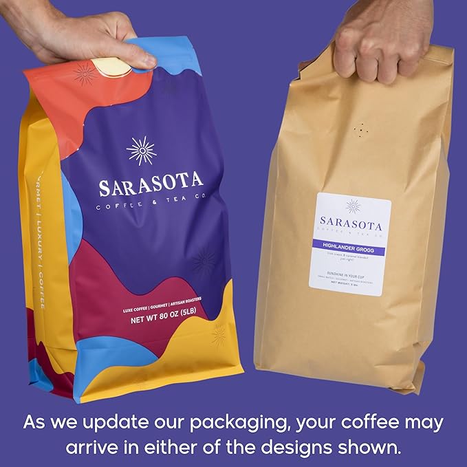 Sarasota Coffee Ground Highlander Grogg | Medium Roast Gourmet Flavored Coffee Grounds | Low Acid, Mold Free, Specialty Grade Flavored Bulk Ground Coffee | 5lb (80 oz)