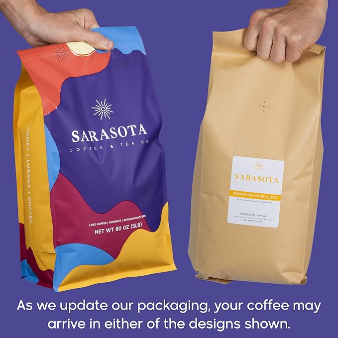 Sarasota Coffee Whole Bean Signature House Breakfast Blend | Medium Roast Gourmet Coffee Beans | Low Acid, Mold Free, Specialty Grade Bulk Beans | 5lb (80 oz)