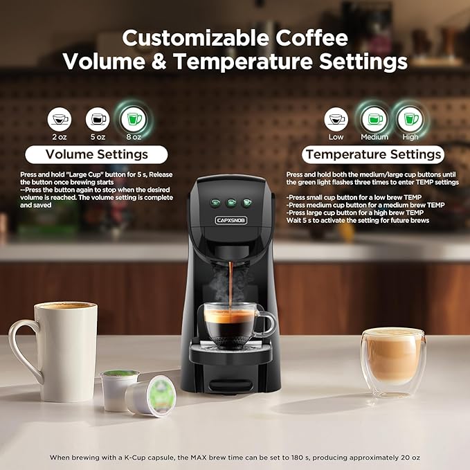 Warriors1 Single Serve Coffee Maker for Keurig K Cup, Espresso Machine for Nespresso Original, Dolce Gusto Pods, Ground Coffee, Cappuccino & Latte Coffee Machine, 20 Bar Espresso Maker, 3 Brew Sizes