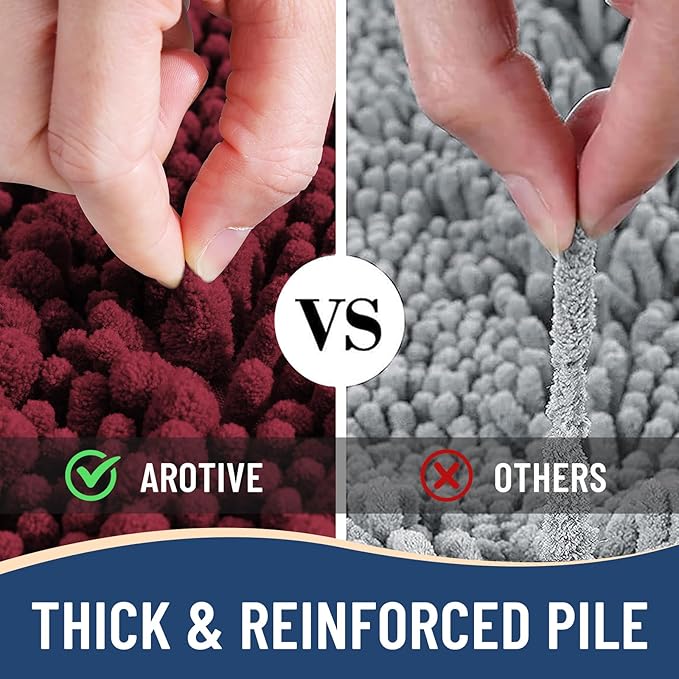 Arotive Luxury Chenille Bathroom Rug Mat, Extra Soft Thick Absorbent Shaggy Bath Rugs, Non-Slip Machine Wash Dry, Plush Bath Mats for Bathroom, Shower and Tub, 44x24, Burgundy