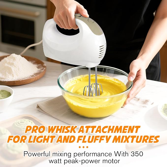 5-Speed Electric Hand Mixer with Whisk, Traditional Beaters, 120 Watts,Portable & Lightweight, Blending or Cooking, Brown