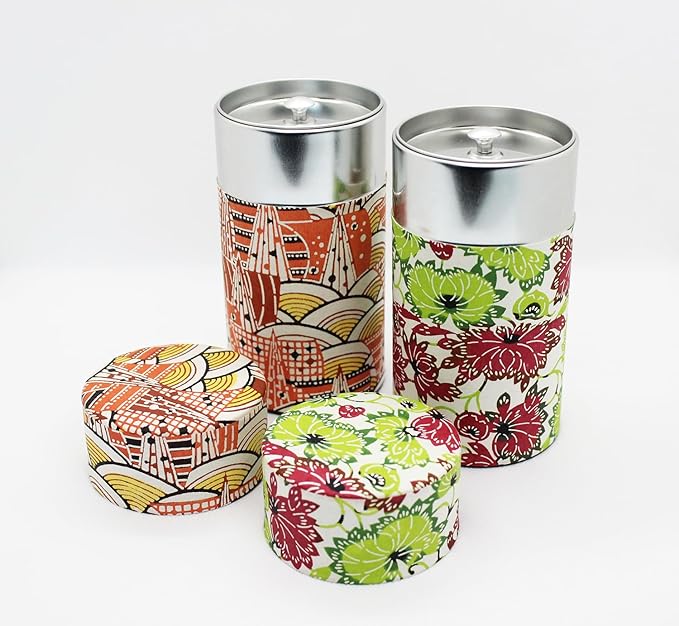 Japanese Pokkan Coffee Spice Tea Tin Canister Washi Paper Storage with Lid 7.05 oz Capacity (Modern Seigaiha)
