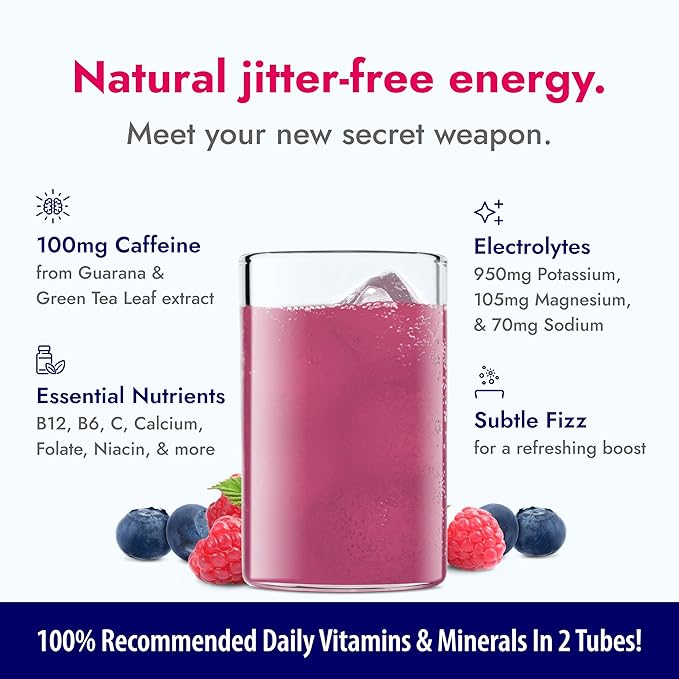 Zipfizz Daily Energy Drink Powder, Blue Raspberry, 20 Pack | 3-in-1 Sustained Energy, Rapid Hydration, and Essential Vitamins | Sugar-Free | Electrolyte Powder | Contains Vitamin B-12 & Antioxidants