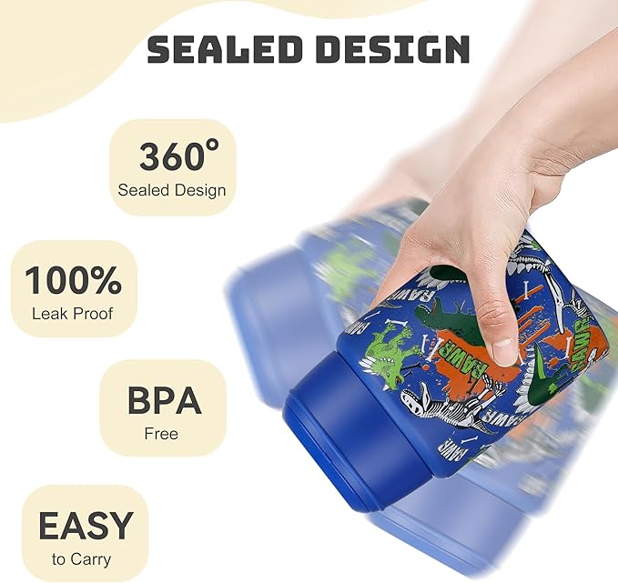 Soup Thermo for Hot Food Kids 16oz Insulated Food Jar Leakproof Thermo Lunch Container for Kids Wide-Mouth Stainless Steel Lunch Box for School with Handle Folding Spoon(3+)