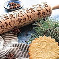 Christmas Wooden Rolling Pin for Baking,Engraved Embossing Rolling Pin Cookie Stamps Roller Square Grid Cookies Mold Kitchen Decor Tools for Kids Adults(Gingerbread Man)