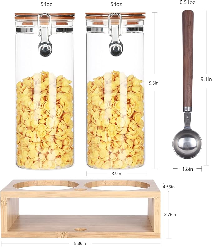 KKC Airtight Tall Glass Coffee Sugar Jar Canisters with Hinged Lids for Countertop,Glass Storage Containers with Scoop for Coffee Grind,Brown Sugar Flour Sealed Glass Jars,54 Fl oz