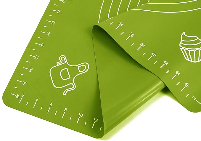 Silicone Baking Mat for Pastry Rolling Dough with Measurements, 25.6 x 17.7 BPA Free Non stick and Non Slip Green Table Sheet Baking Supplies for Bake Pizza Cake