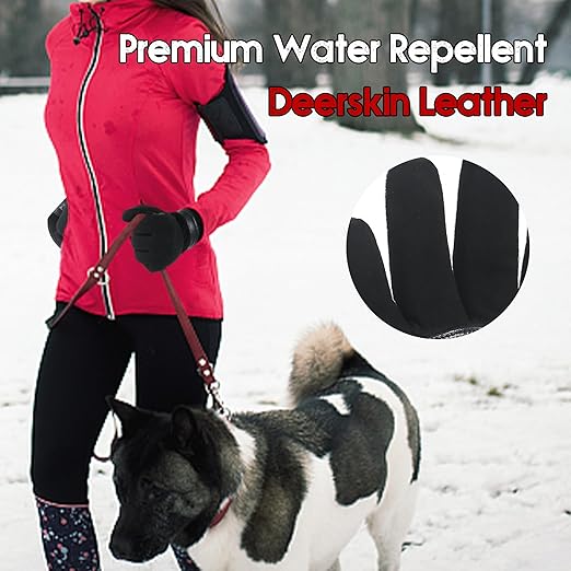 HANDLANDY Winter Gloves for Men Women, Thermal Gloves for Cold Weather Driving Cycling Ski Outdoor, Insulated Leather Work Gloves (Medium, Black)