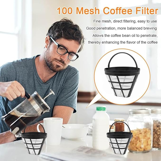 Reusable Coffee Filter Baskets, 4Pcs Cone Coffee Maker Filters #4 Replacement Coffee Filters 8-12 Cup with Spoon and Brush, Compatible with Ninja CFP301 CFP201 Coffee Machine Accessories