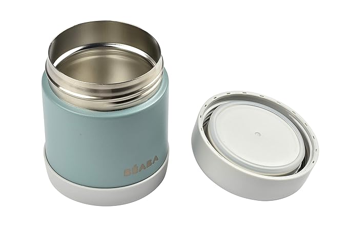 Beaba Stainless Steel Insulated Food Jar 10 oz, Kids Thermos, Lunch Containers, Leakproof, Wide Opening, Suitable for Hot and Cold Foods (Eucalyptus)