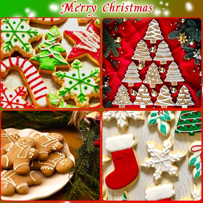 Christmas Cookie Cutters Large 6Pcs, Metal Christmas Hat Socks Candy Canes Santa Claus Ginger Man Mini Tree Shapes Cookie Cutters, 430 Stainless Steel Biscuit Fondant Doubt Cutter
