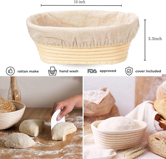 Banneton Bread Proofing Basket, 2 Pack 10 Inch Oval Sourdough Proofing Basket, Sourdough Bread Baking Supplies for Making Baking Fermentation Food Storage Tools