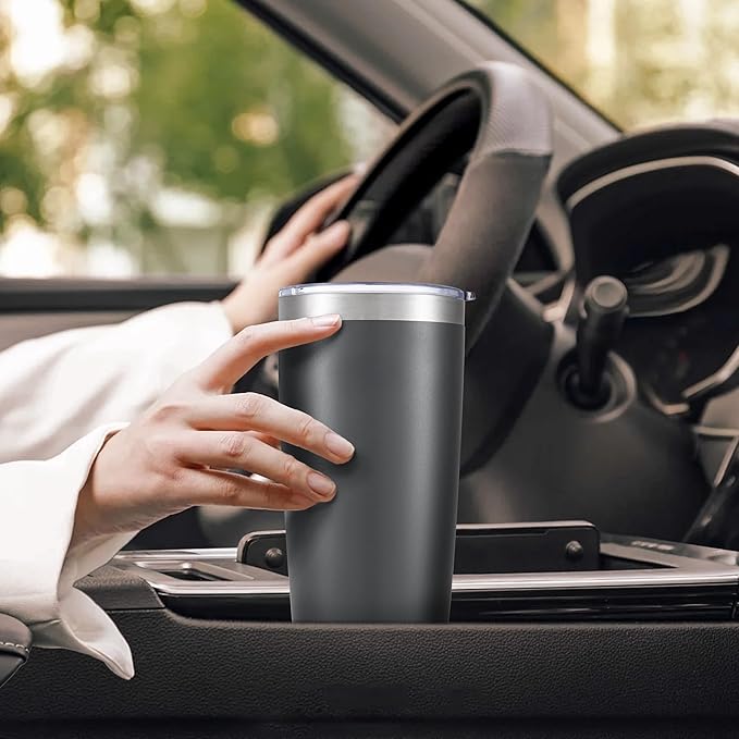 20 oz Tumbler with Lid Stainless Steel Insulated Tumblers Bulk Double Wall Vacuum Cups Powder Coated Travel Mug Keep Drink Cold and Hot, Grey, 8 Pack