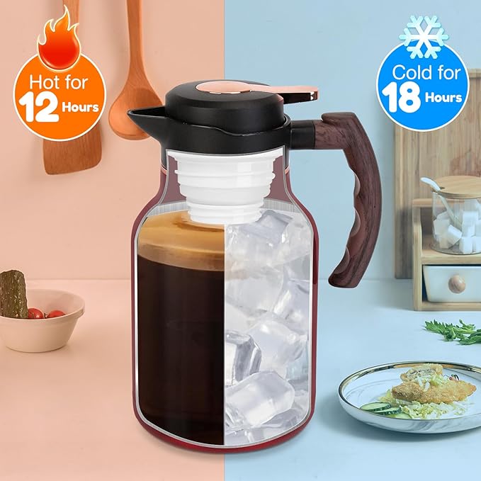 54oz Thermal Coffee Carafe, Stainless Steel Insulated Vacuum Carafe, Carafes for Keeping Hot, for Hot Water, Tea, Cold Drinks (Red)