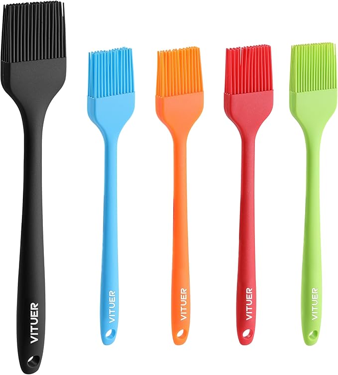 Silicone Basting Pastry Brush, 5 PCS Colorful Silicone Food Brush for Baking Cooking BBQ Grill Spread Oil Butter Sauce, Heat Resistant, Dishwasher Safe (5Pack, Rainbow Colors)