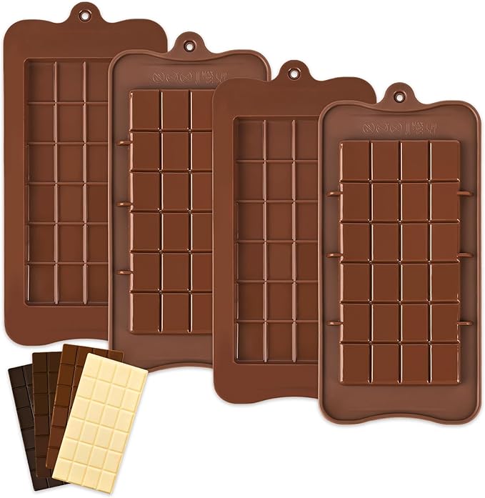 4 PCS Break-Apart Chocolate Molds, Non-Stick Chocolate Bar Molds Silicone Candy Bar Molds for Protein Energy Bar