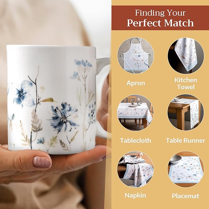 Maison d' Hermine Coffee Mug with Handles Fine Bone China Mugs Pack of One Tea Cups for Hot Beverages Cappuccino Latte Home Restaurant Office Perfect for Gift (Ice Florals - Forsty Morning, 12 Ounce)