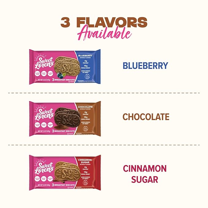 Sweet Loren's Vegan Breakfast Biscuits | Chocolate | 4g Protein, 19g Whole Grains | Plant Based, Gluten Free, Dairy Free, Nut Free Snacks | 6 Pack (30 Total Biscuits, 1.6 ounce each)