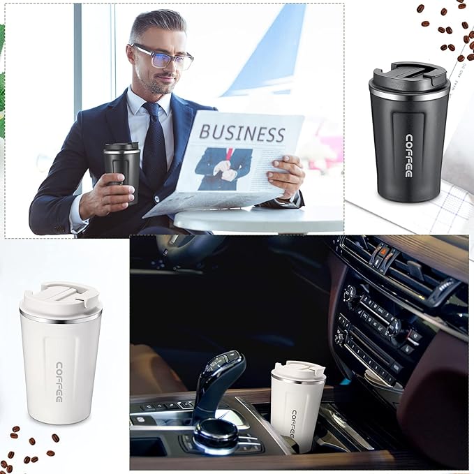 Sieral 4 Pcs 13 oz Travel Coffee Mug Insulated Reusable Coffee Cups with Leakproof Lid Stainless Steel Portable Tumbler for Keep Hot or Ice Milk Tea(Black, White, Pink, Green)
