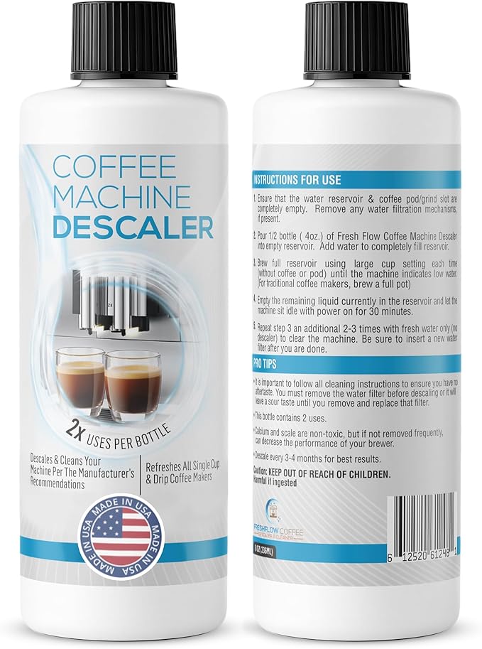 Descaling Solution for Coffee & Espresso Machines - 2 Bottle Pack (4 Uses) - Universally Compatible Descaler Cleaner for Keurig, Breville, Nespresso, Delonghi & All Single Use or Drip Machines
