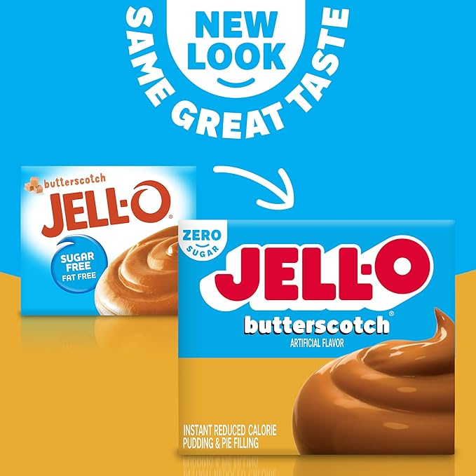 Jell-O Butterscotch Sugar Free & Fat Free Instant Pudding & Pie Filling Mix, 24 ct Pack - 1 oz Boxes, As Seen on TikTok
