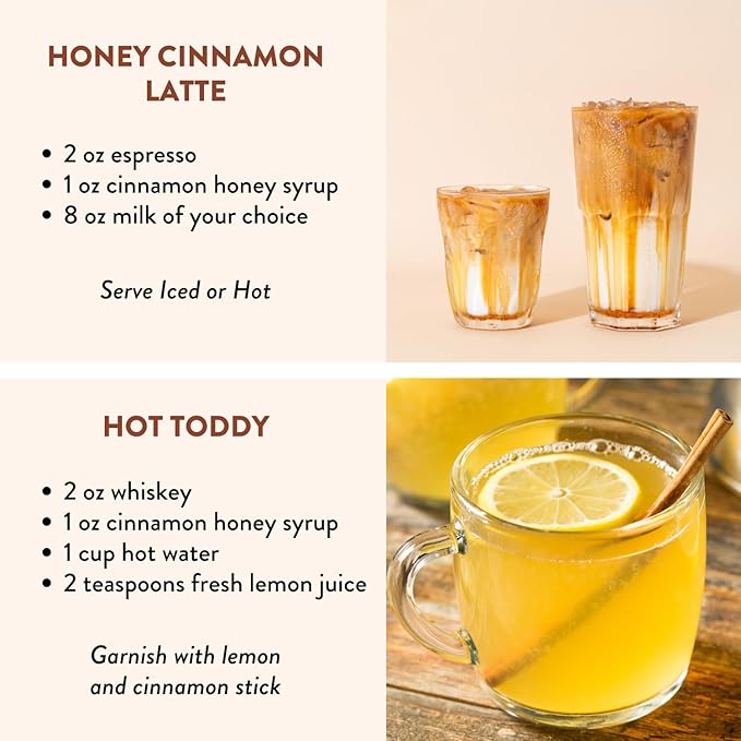 Cinnamon Honey Simple Syrup for Coffee, Cocktails, Tea, Matcha - Clean Simple Syrup with Real Cinnamon & Honey - 13.5 oz