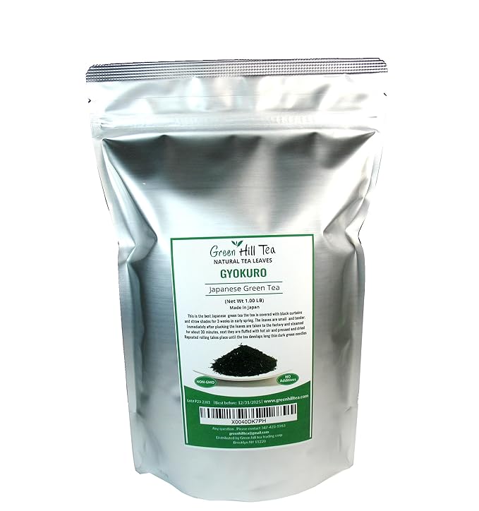 Greenhilltea Premium Gyokuro Japanese Green Tea finest green tea loose leave tea - 1 LB Tea Bag.