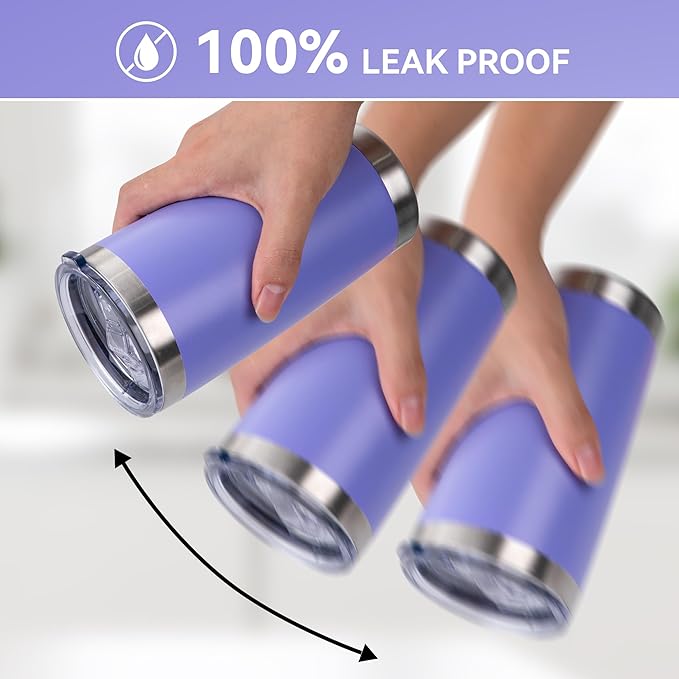20 oz Tumbler Stainless Steel Tumblers Bulk with Lid Double Wall Insulated Coffee Tumbler Cups for Hot & Cold Drinks Powder Coated Travel Coffee Tumbler Mug Metal (Lavender, 12 pack)