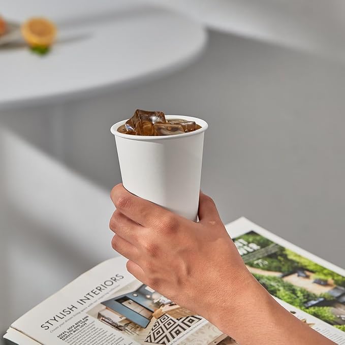 JOLLY PARTY 300 Pack 12 oz Disposable Paper Coffee Cup, Hot/Cold Beverage Drinking Cups for Water, White Paper Hot Coffee Cups