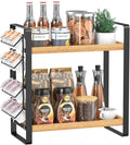 LEMIKKLE Coffee Station Organizer for Counter,Condiment Storage Caddy for Kitchen,2 Tier Wooden Shelf for Coffee Bar Accessories,Coffee Bar Organizer for Kitchen, Home, Office-Brown